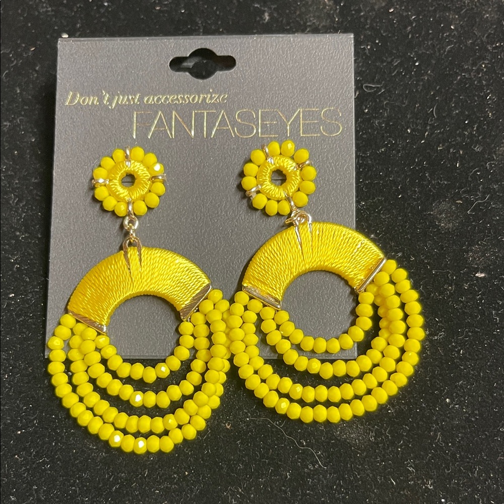 Fantaseyes Yellow Threaded & Beads Gold Tone Pierced Earrings. P